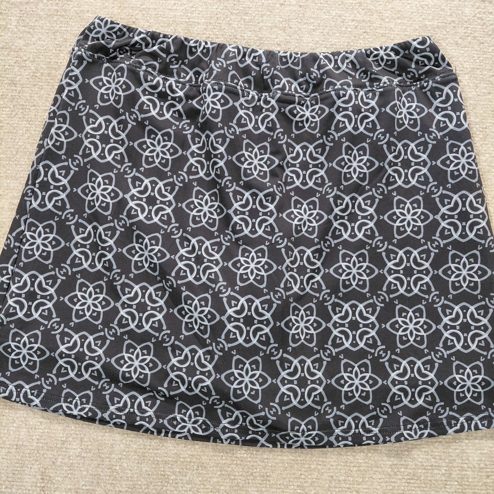 Ekouaer Womens LARGE Skort Blue Geometric Stretch Athletic Skirt Built In Shorts